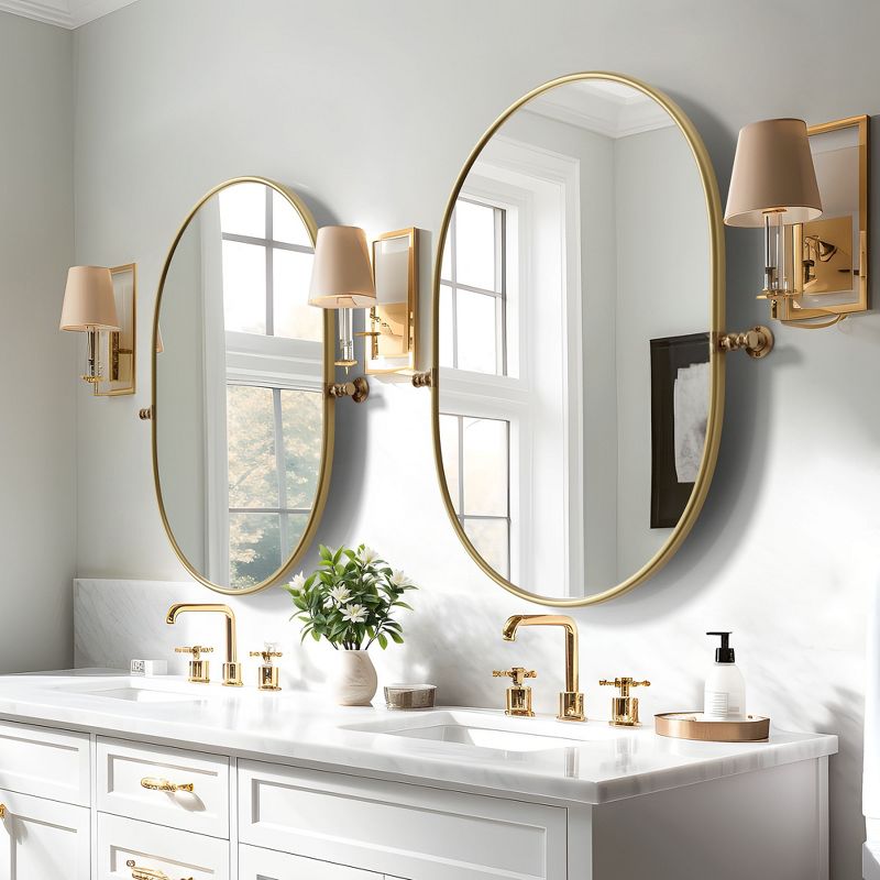 Neutypechic Metal Frame Oval Pivot Bathroom Vanity Mirror Set of 2, 2 of 9