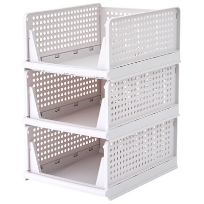 The Lakeside Collection Stackable Storage Basket Foldable Closet Organizers and Bins Plastic 3 Pk