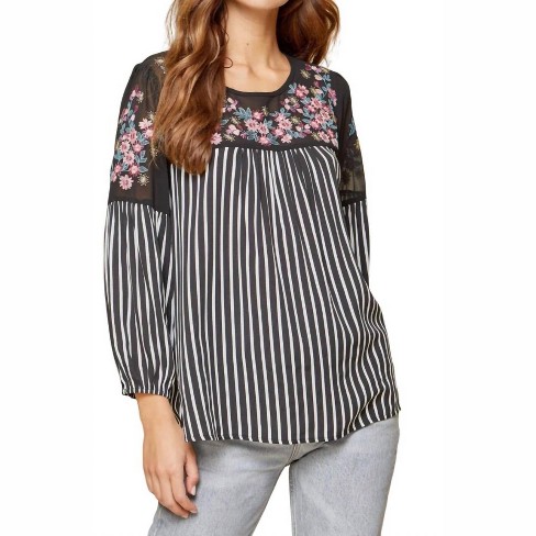 Women's Floral Embroidered & Striped Top - ANDREE BY UNIT - image 1 of 4