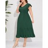 Whizmax Women's Plus Size Summer Casual Short Sleeve V-Neck Smocked Elastic Waist Tiered Midi Dress - 2 of 4