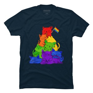Adult Design By Humans Cat Pile Rainbow Pride Flag By ACEGlobal T-Shirt - 1 of 2