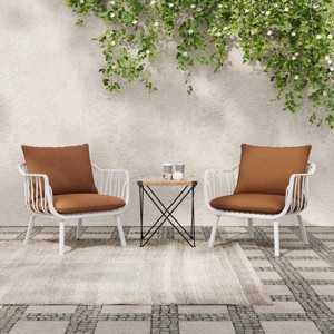 Set of 2 Modern Outdoor Club Chairs with Cushion,Weather Resistant Plastic Patio Chair,Iron Legs Arm Chair for Garden or Balcony-Cuddlewood - 1 of 4