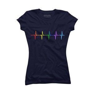 Adult Design By Humans Pride Rainbow Heartbeat By Thingsandthings T-Shirt - 1 of 2