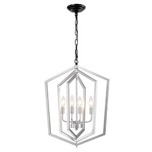DOMETOUR Farmhouse 4-Light Matte Black/Silver Vintage Cage Chandelier, Adjustable Height for Dining, Bedroom, Living Room (E12 Bulbs Not Included) - 1 of 4