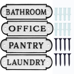 AuldHome Design Cast Iron Door Room Plaques, 4pc Set; Pantry, Office, Bathroom, Laundry - 1 of 4