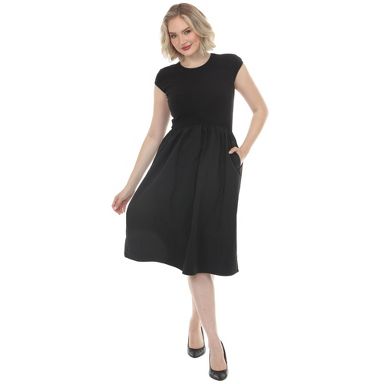 White Mark Women's Ultrasoft Cotton Knit to Woven Midi Dress Black / L