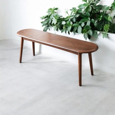 Alilang 47.24 inch  Mid-Century Modern Solid Wood Bench with Rounded Edges-Brown