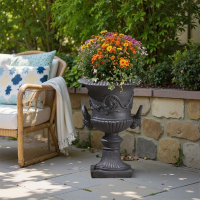Wooakway 28" H Outdoor Urn Planters Decor Garden Pots Indoor Urn Filters Black