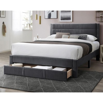 NicBex Modern Queen Upholstered Bed Frame with Corduroy Headboard and 1 Drawer,Solid Wood Slats Support,No Box Spring Needed,Easy Assembly