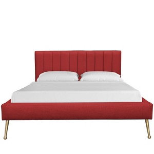 Twin Camila Platform Modern Channel Seam Bed with Metal Legs Red Linen - Cloth & Co.