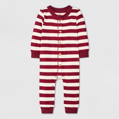 Image of Baby Snap Front Striped Jersey Romper - Cat & Jack™ Burgundy 3-6M