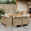 vidaXL Patio Dining Set - 9 Piece Beige Poly Rattan and Acacia Wood Outdoor Furniture with Cushions - 2 of 4