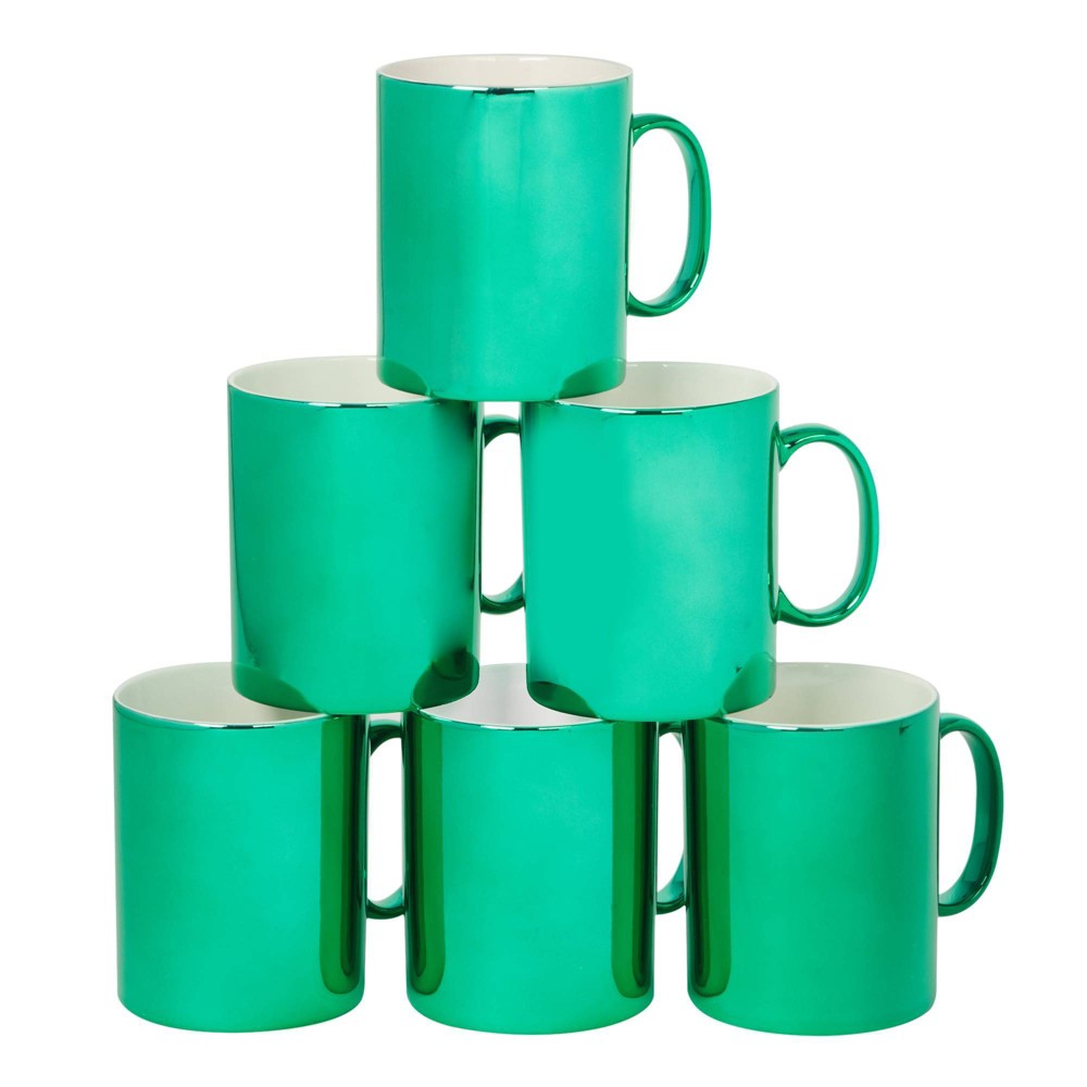 Photos - Glass Certified International Set of 6 Holiday Lights 16oz Mugs Green 