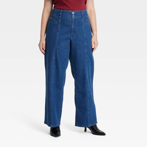 Women s High Rise Tailored Wide Leg Jeans Universal Thread Dark Wash 28