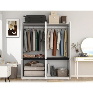TiramisuBest Wardrobe Armoire, 2-Door Closet with Drawers & Hanging Rod, Twill Wooden Storage Cabinet, Modern White, 20.4"D x 31.5"W x 76.77"H - 1 of 4
