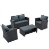 ELJGET 4PCS Patio Rattan Furniture Set Sectional Sofa Cushioned Garden Dark Gray - 4 of 4
