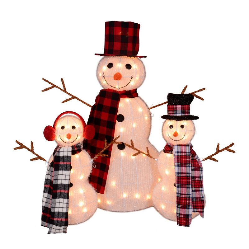 Northlight Set of 3 Lighted Tinsel Snowman Family Christmas Outdoor Decorations, 35", 4 of 7