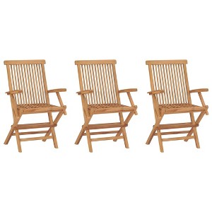 Garden Chair Set of 3 Teak Brown Teak Wood Medium Foldable vidaXL - 1 of 4