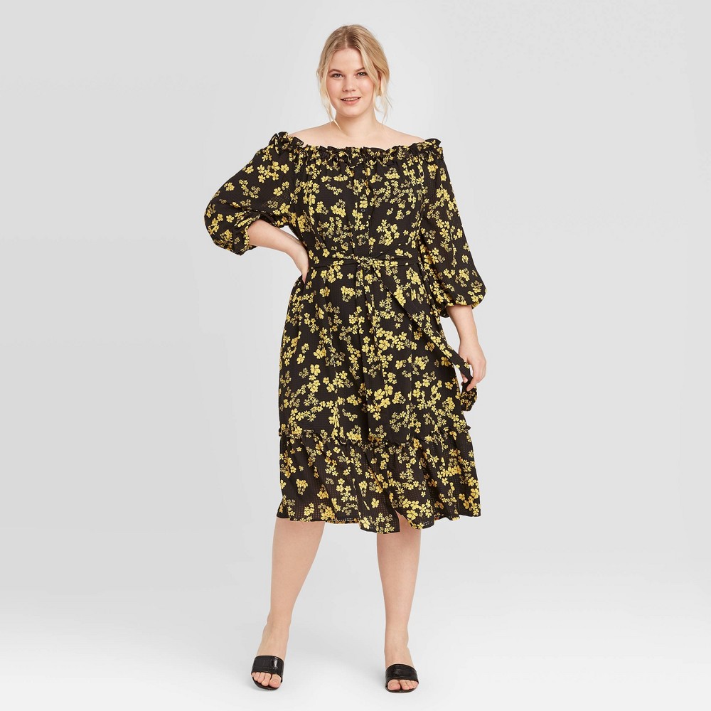 Women's Plus Size Floral Print Long Sleeve Dress - Who What Wear Black 2X was $29.99 now $20.99 (30.0% off)