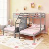 Tangkula Wooden Twin Over Twin & Twin Bunk Bed w/ 4-Step Storage Staircase Guardrail - 3 of 4