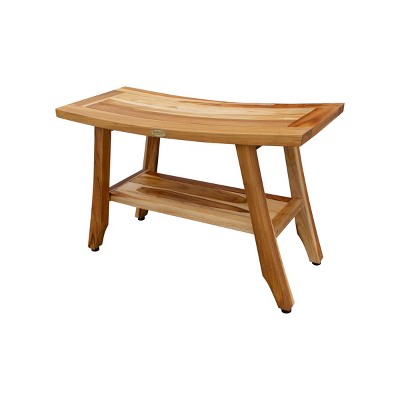 28" Satori ED989 Wide Teak Wood Shower Bench with Shelf - EcoDecors