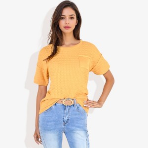 Anna-Kaci Women's Short Sleeve Waffle Knit Top with Chest Pocket - 1 of 4