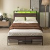 Aghana Digitals Walnut Queen Bed Frame with RGB LED Lights, Charging Station, 3-Tier Storage - 3 of 4