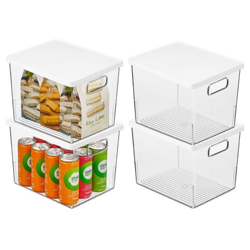 mDesign Plastic Deep Kitchen Storage Bin Box, Lid and Handles, 4 Pack, Clear