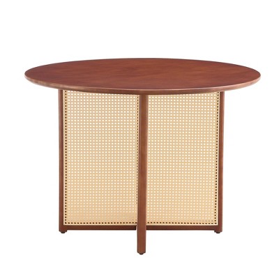NicBex Modern 42" Round Wooden Coffee Table with Rattan Design for Living Room and Bedroom