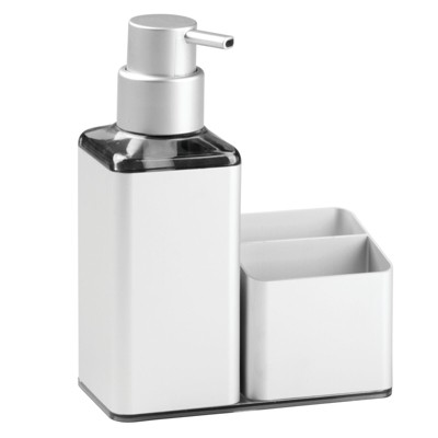 mDesign Liquid Hand Soap Dispenser Pump Caddy with Storage - Matte Silver Finish