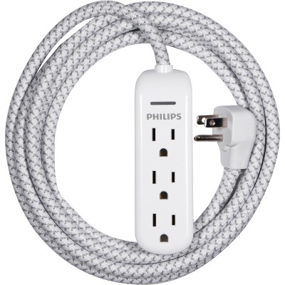  Philips 3-Outlet Surge Protector with 8ft Braided Extension Cord, Gray, White 