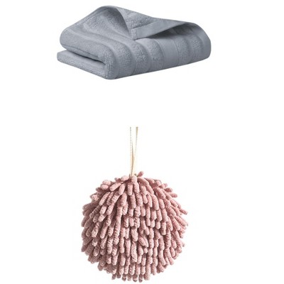 REGALWOVEN Absorbent Quick Drying Solid Decorative Hand Towels for Bathroom 14" x 30"/6" x 6" 2 Pcs