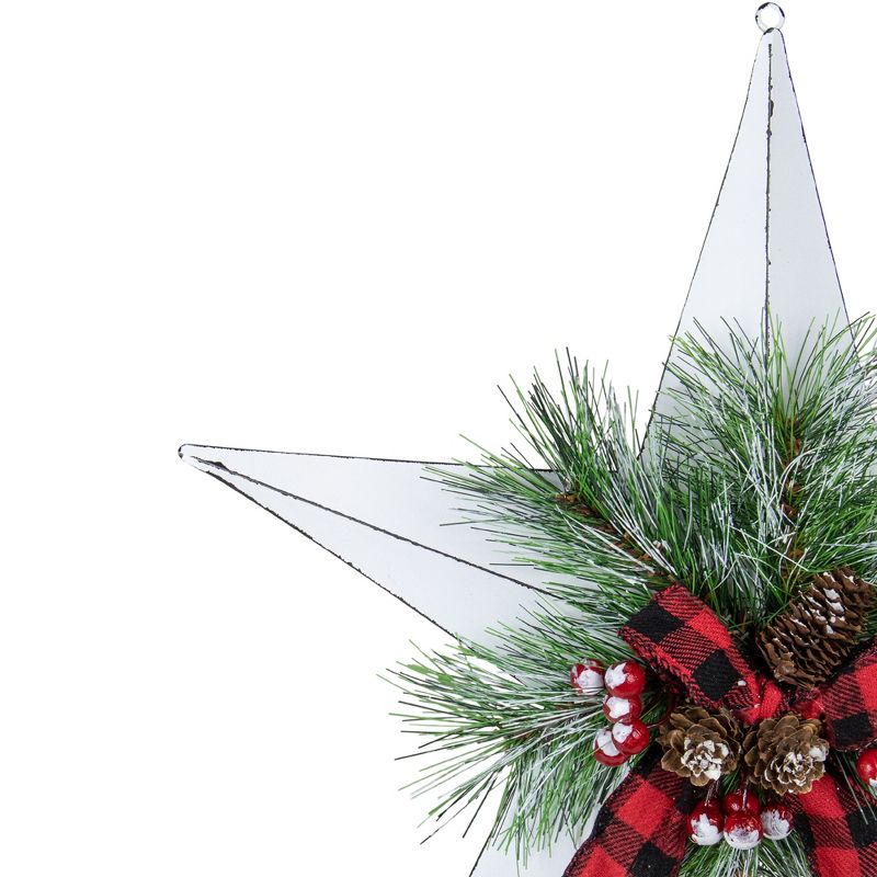 Northlight 17" White 5 point Christmas Star With Plaid Ribbon with Artificial Pine, 3 of 6