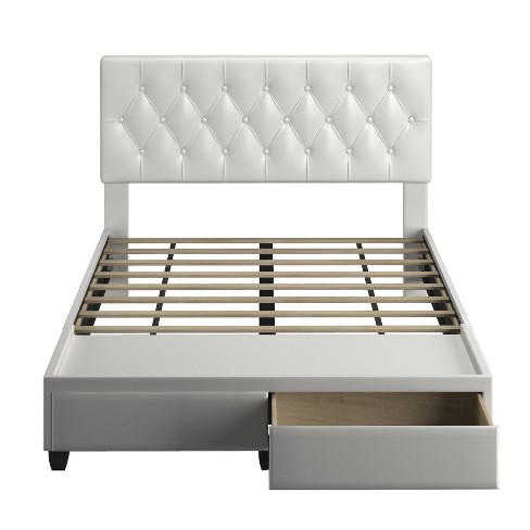 Queen Veronica Tufted Faux Leather Upholstered Platform Bed With ...