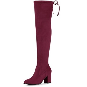 Allegra K Women's Round Toe Chunky Heel Over The Knee High Riding Boots - 1 of 4