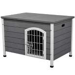 PawHut 31"L Wooden Decorative Dog Cage Kennel Wire Door with Lock Small Animal House with Openable Top Removable Bottom Gray