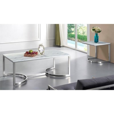 Copley Chrome and Stone C-Form Accent Table