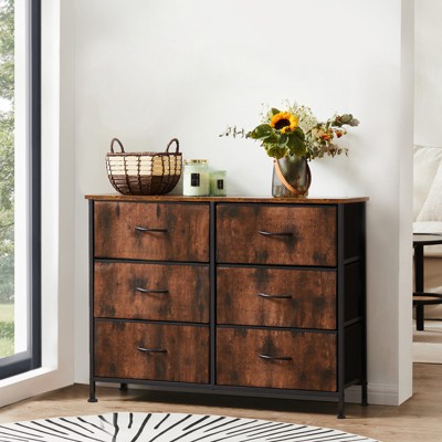 DOMETOUR Drawer Dresser for Bedroom, Fabric Storage Tower Tall Chest Organizer, Storage Cabinet Unit Bins Living Room Entryway Closet-Brown