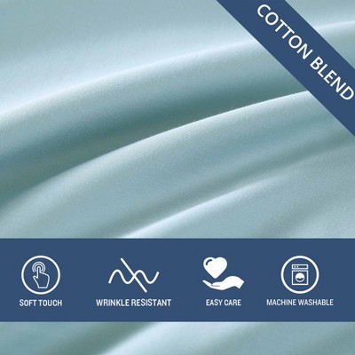 Queen Blue Cotton Polyester Sateen Sheet Set