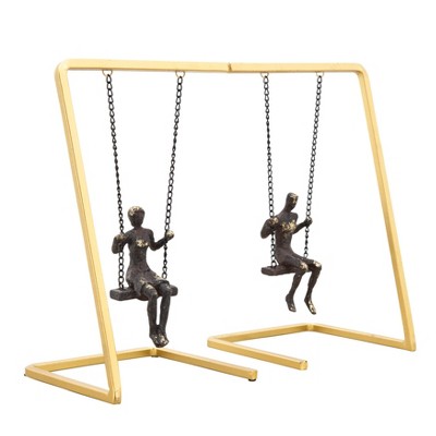 Sagebrook Home Decorative Swinging People Metal Bookends For Shelves, Set of 2, Gold
