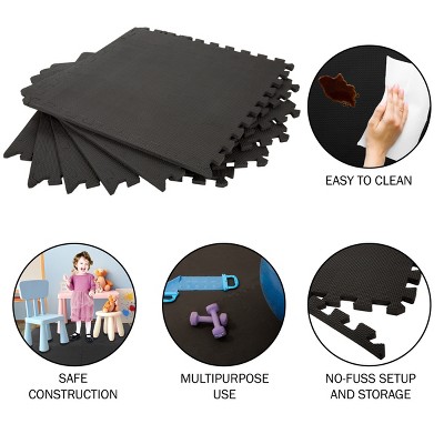 Fleming Black Interlocking EVA Foam Floor Tiles, 24" x 24", Pack of 6