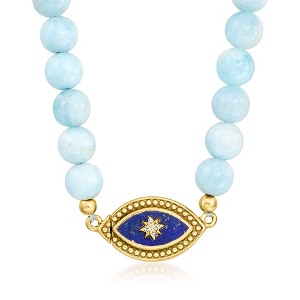 Ross-Simons Lapis, Diamond and 130.00 ct. t.w. Aquamarine Bead Evil Eye Necklace With 18kt Gold Over Sterling - 1 of 3