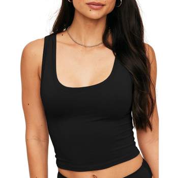 90 Degree By Reflex Womens Fitted V Neck Cropped Tank Top - Black - Xx  Large : Target