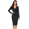 Womens Long Sleeve Slim Midi Dress Wedding Guest Bodycon Dress with Belt Criss Cross V-Neck Elegant - 3 of 4