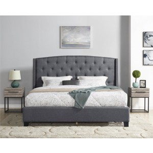 3-Piece Upholstered Bedroom Set, Tufted Wingback Bed with 2 Nightstands, Nightstands with Drawers, Upholstered Bed Modern-Cuddlewood - 1 of 4