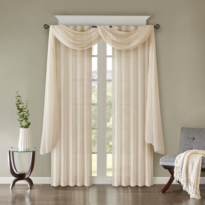 Cream Sheer Polyester Ground Length Window Drapes