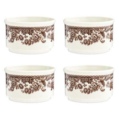 Spode Woodland Ramekin Set of 4 - Porcelain Bakeware, Decorative Floral Border with Animal Illustrations, Oven to Table, Nesting Design
