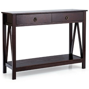 Costway Console Table Accent Sofa Side Table with Drawer Shelf Entryway Espresso - 1 of 4