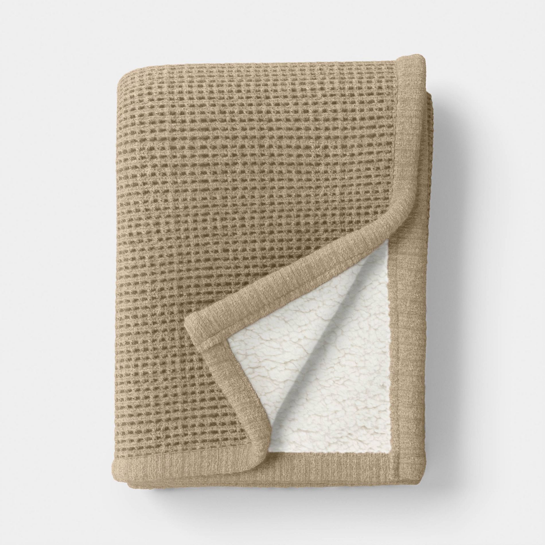 Chenille Knit Throw Blanket with Faux Shearling Reverse Taupe - Threshold™