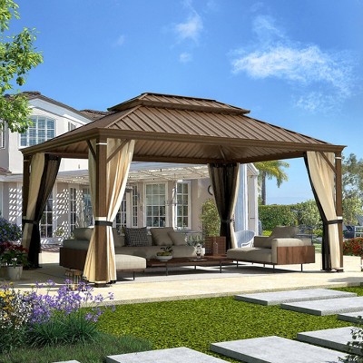 Brown 12' x 16' Aluminum Frame Gazebo with Steel Roof